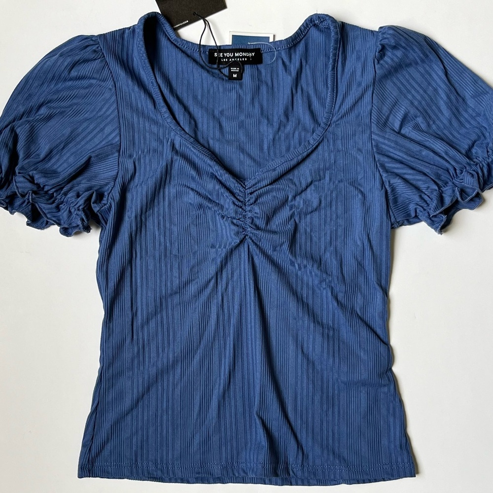See You Monday Blue Short Sleeve Shirt